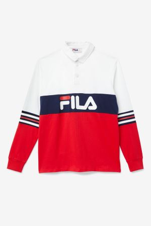 FILA Syd Long Sleeve Polos White / Red / Navy,Mens Clothing | CA.OWTKML850